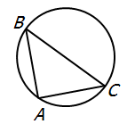 circle with radius bisecting it down and to the right. Triangle formed along the lower left side of the circle with radius as one side of the triangle. All angles of the triangle appear to touch the circle's edge.
