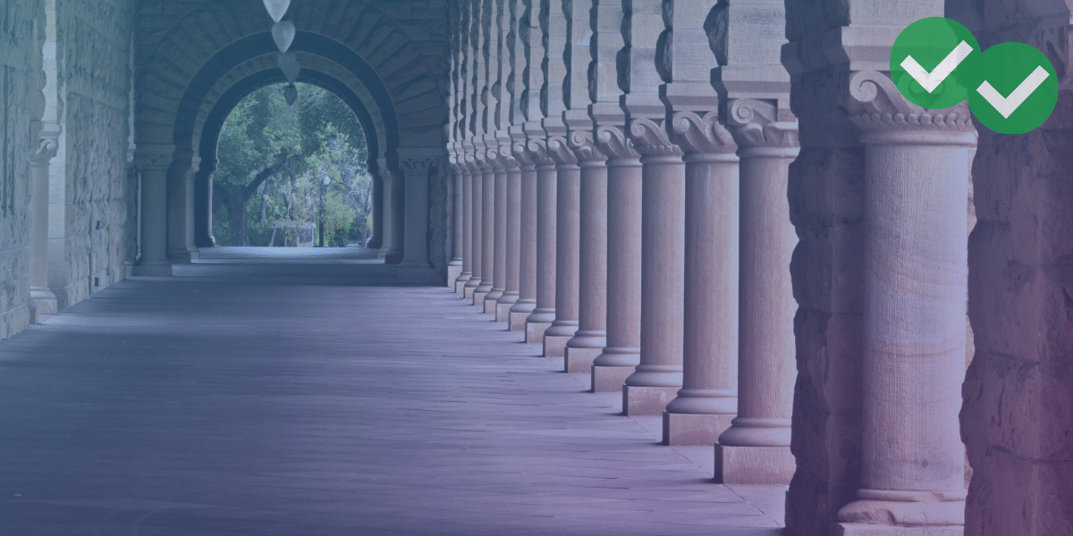 an image of a deserted ornate loggia with visible trees and foliage at the end to represent grad schools that don't require GRE in 2020 -image by magoosh