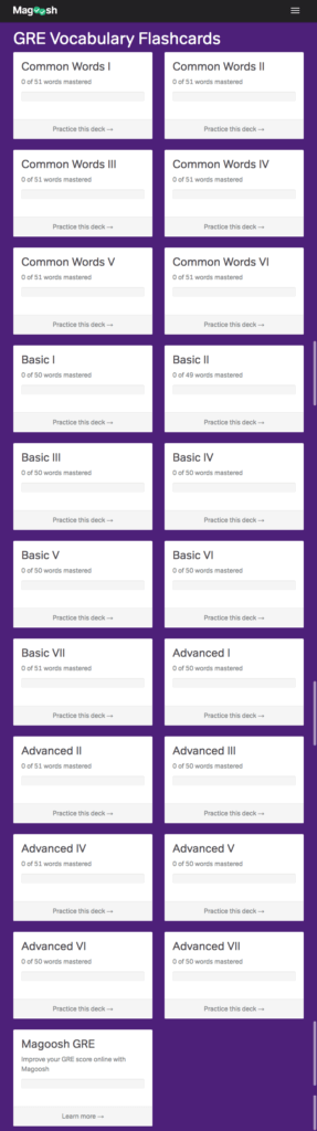 free GRE flashcards from Magoosh