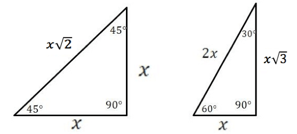 special right triangles 45-45-90 and 30-60-90