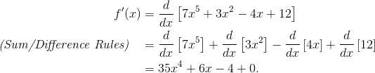 Polynomial example. Derivative using the sum and difference rules.