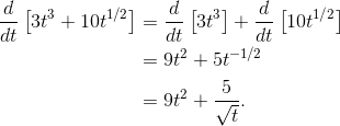 Derivative of the example function