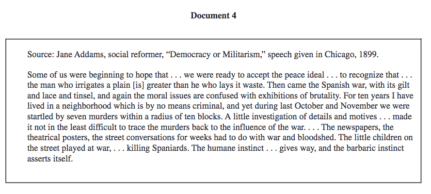 Jane Addams speech for “Democracy or Militarism