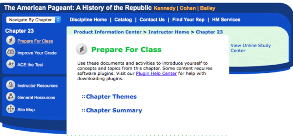 screenshot of an online study center website
