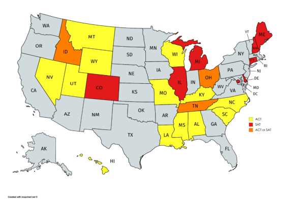 states that require the ACT and states that require the SAT magoosh