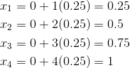 Euler's Method example x values