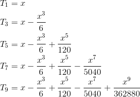 Maclaurin polynomials for sin x up to degree 9