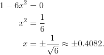 Solving for x = 1/sqrt(6) and -1/sqrt(60