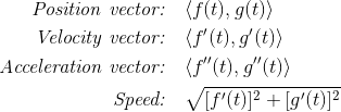 velocity, acceleration, and speed for vector position function