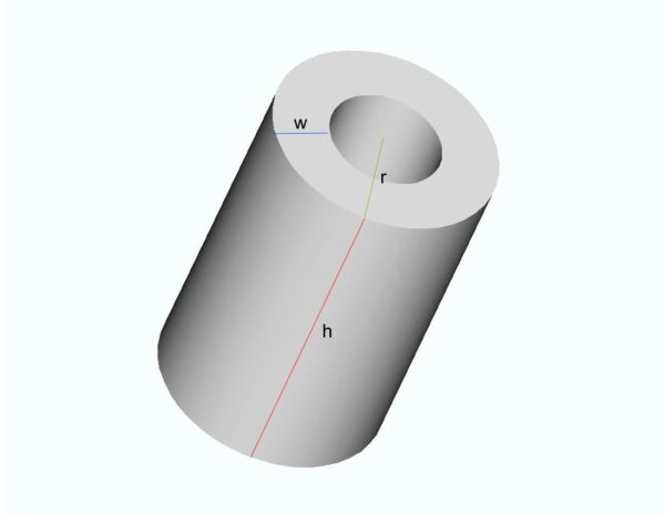 Cylindrical shell with height h, radius r, and thickness w