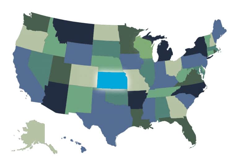 map of US highlighting Kansas