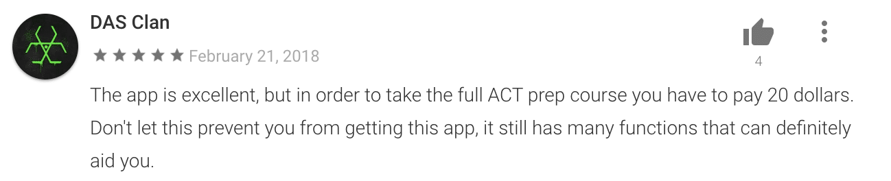 screenshot of positive reviews of prep4 act premium