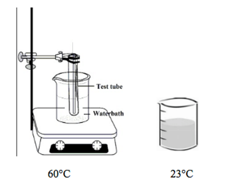 a beaker with lauric acid and a test tube with water