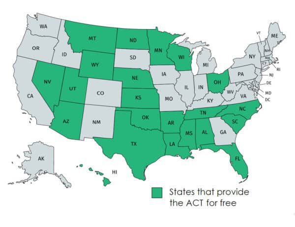 map of states that provide the act for free - image by mapchart.net