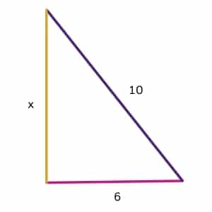 Triangle with base 6 hypotenuse 10 and height x