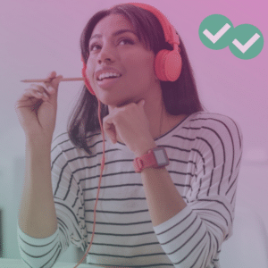 Student listening to headphones