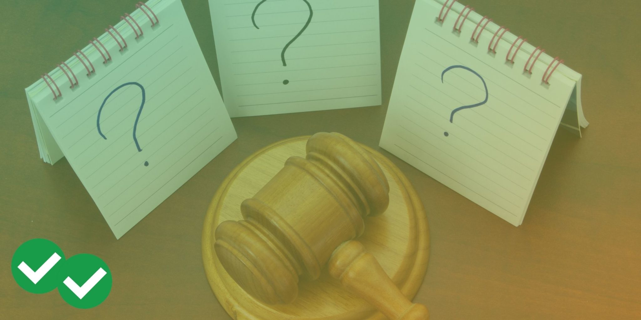 Gavel and cards with question marks indicating LSAT sections - image by Magoosh