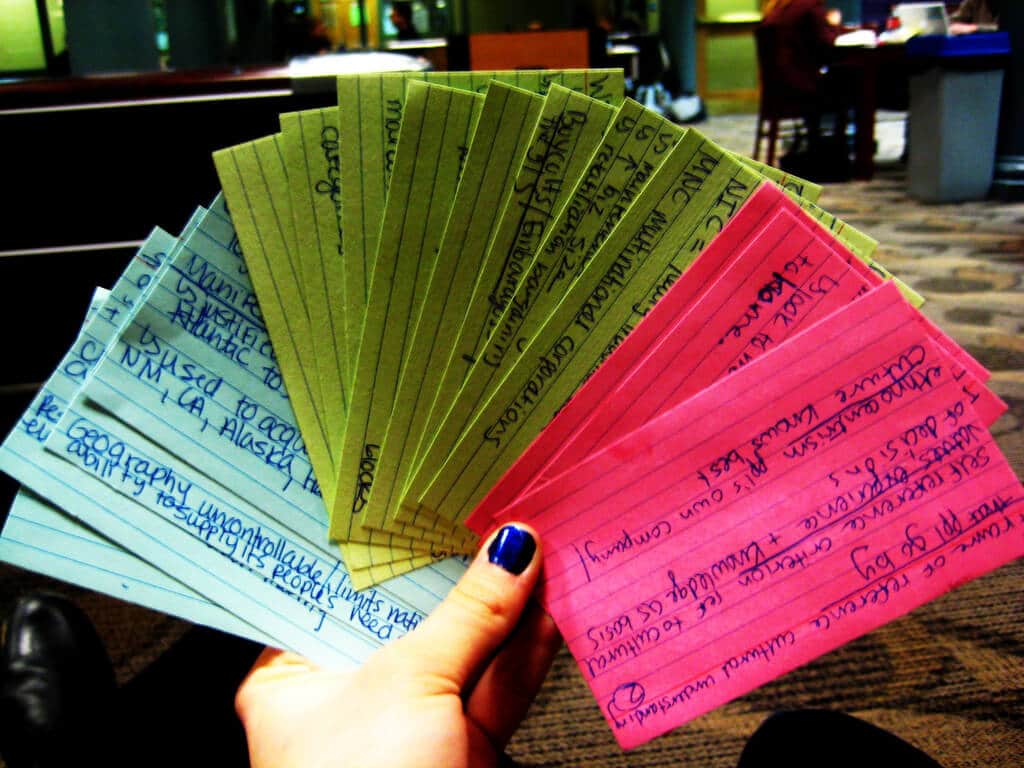 color-coded Praxis flashcards