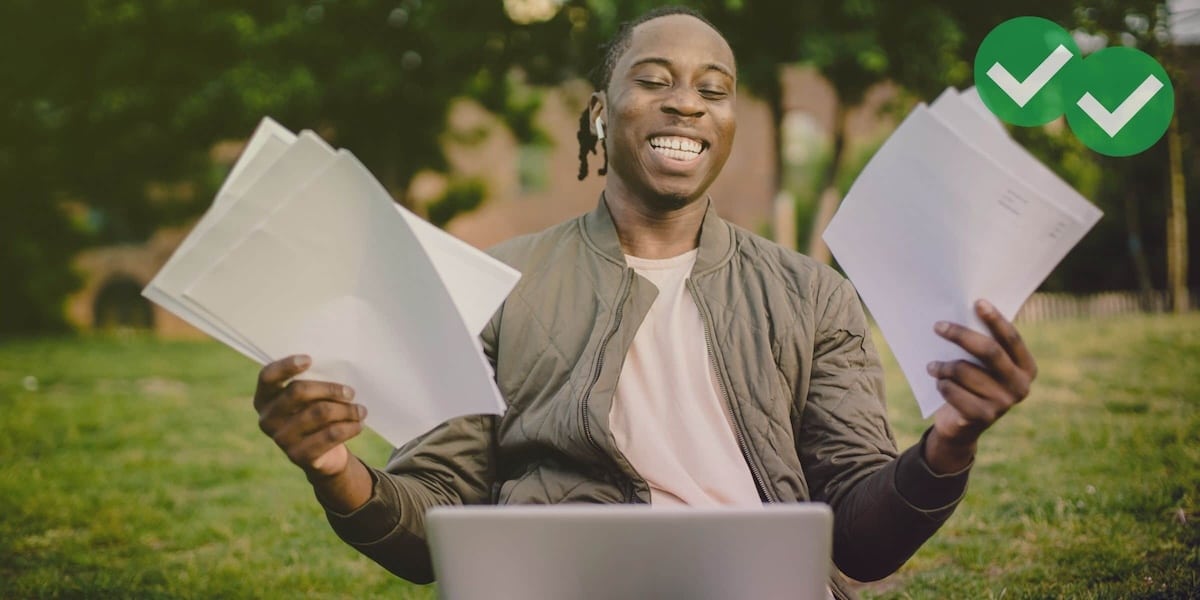 Student looking over TOEFL sample responses